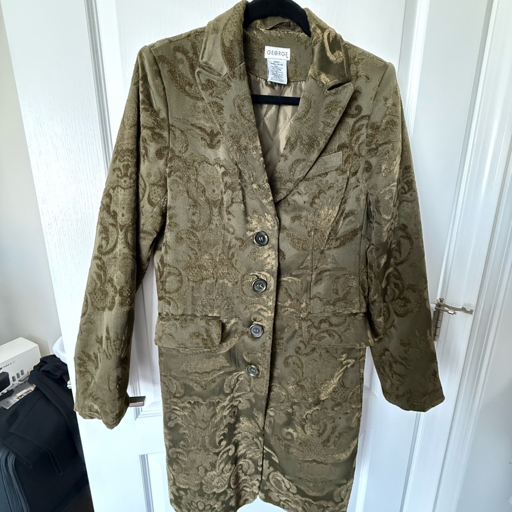 Vintage George Green Blazer with Luxurious Brocade Pattern